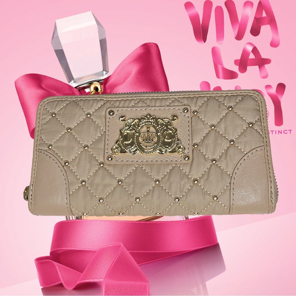 Juicy Couture 2012 Quilted tan monogram Zipper wallet Nylon Camel